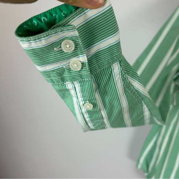 L.L. Bean Green and White Striped Shirt Size Medium - Picture 6 of 12